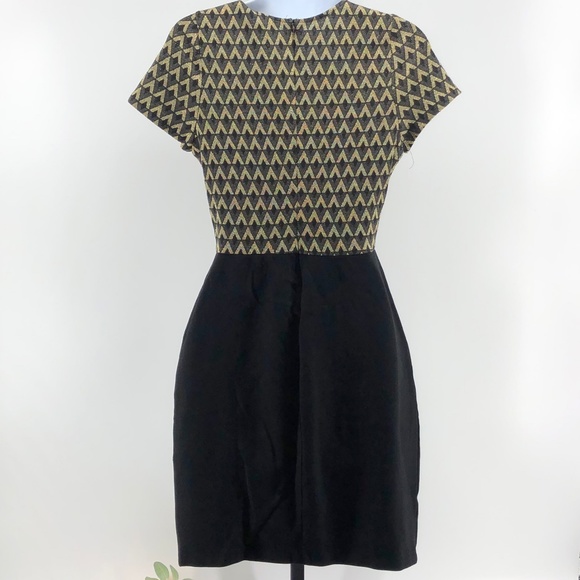 Bar III Black Gold Dress Metallic Stretch Dress - Picture 2 of 3